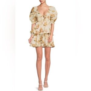 NEW WEWOREWHAT Floral Ruffle Mini puff sleeve Dress Small